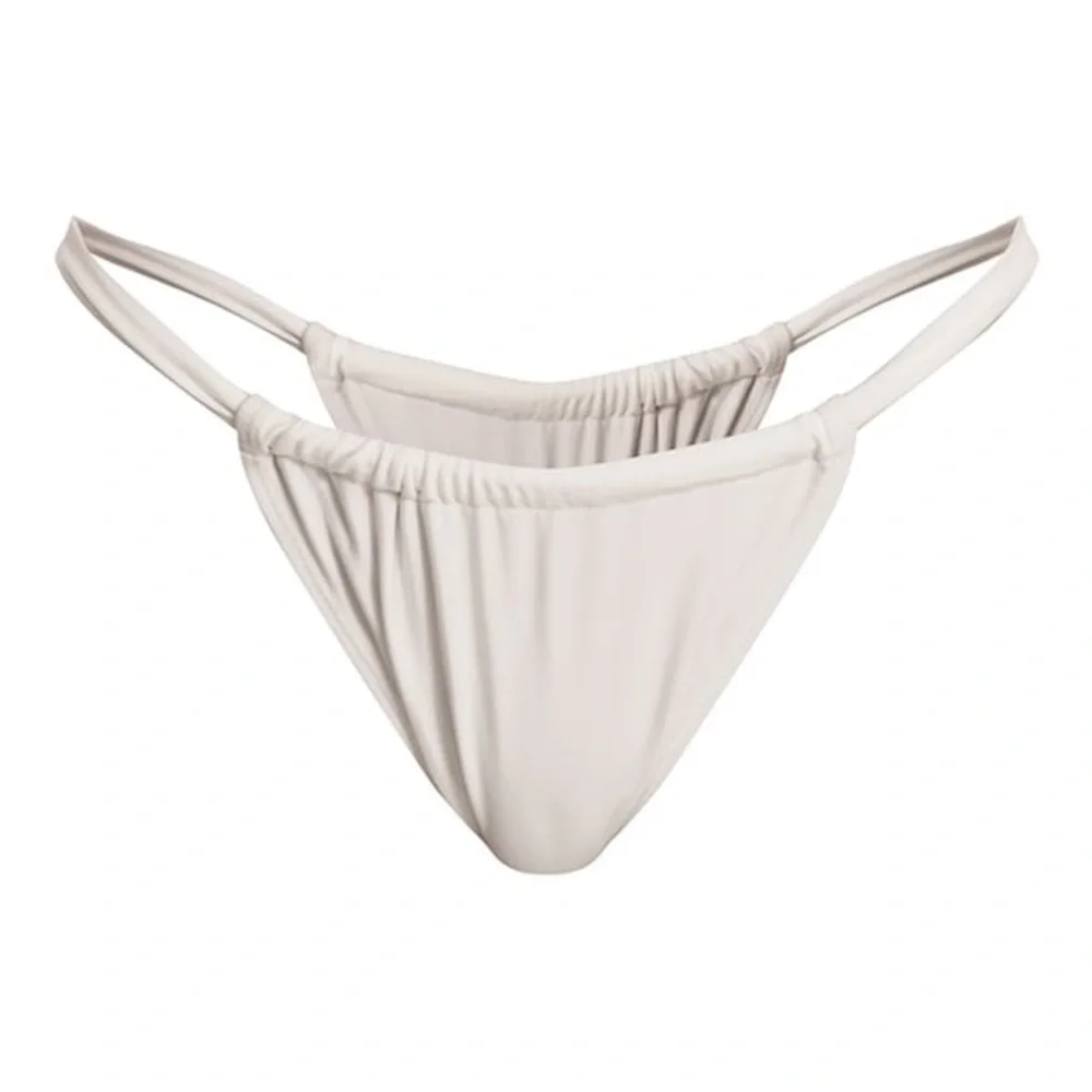 NWT PrettyLittleThing Cream Ruched Tanga Bikini Bottoms UK4 US0